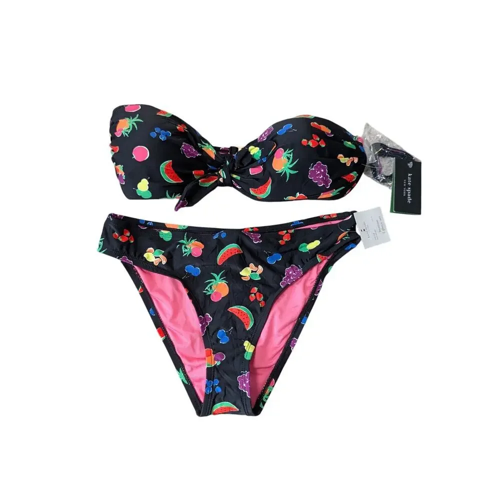 Kate Spade New York Women Bandeau 2 Piece Fruit Print Bikini Swimsuit, M NWT